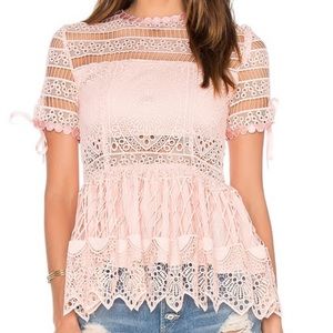 ALEXIS - Eyelet Peplum Lace Top Pink, XS